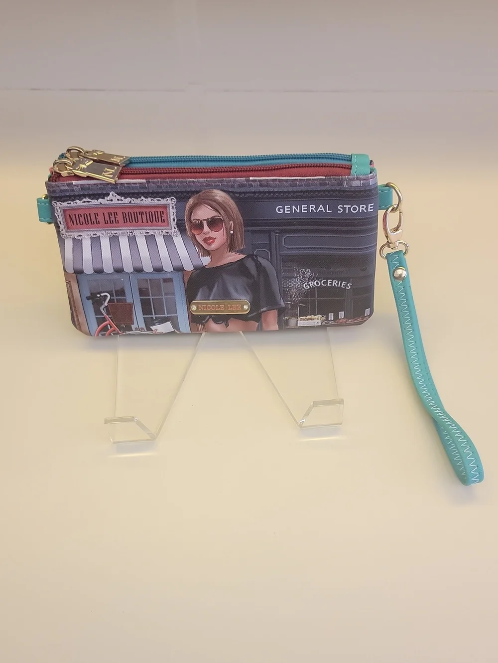 Nicole Lee Turquoise Multi-Panel Printed Wristlet